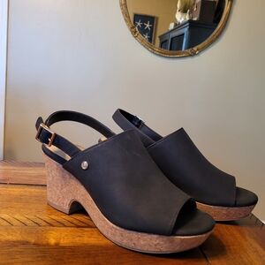 GIANI BERNINI WOMENS open toe black sling-back platform block heel